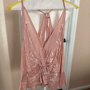 Free People Pink Embroidered Tank Top